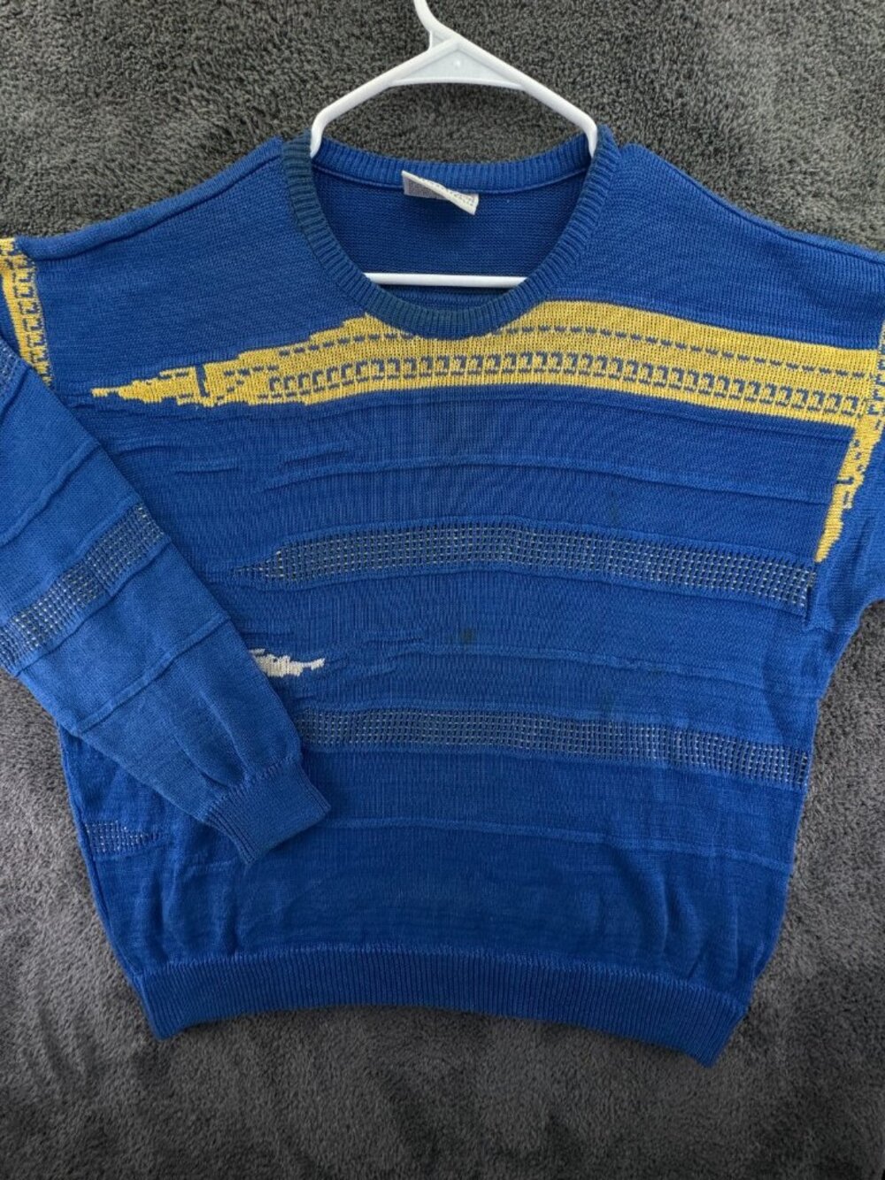 COOGI Sweater Lightweight Medium Blue Yellow Mercerized Cotton Pullover Crewneck